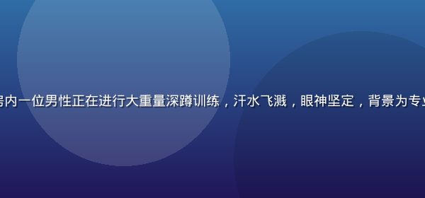 猛男诞生记封面：健身房内一位男性正在进行大重量深蹲训练，汗水飞溅，眼神坚定，背景为专业力量训练区蓝色调灯光